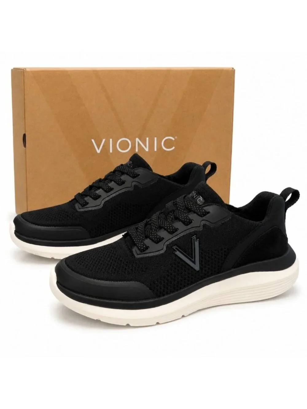 Vionic Hayward J7486M1 Womens 9 Supportive Black Knit Suede Walking Sneakers